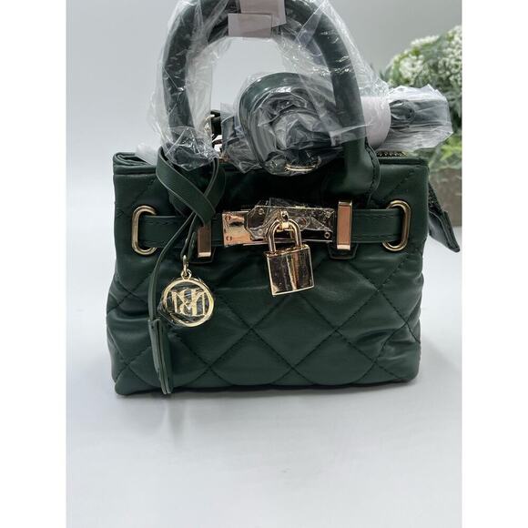 Badgley Mischka BM-4163 Small Mini Quilted Tote Bag in Green Chive New - Picture 3 of 7